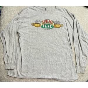 Friends Central Perk Womens Sz Large Graphic Long Sleeve Shirt Gray Junk Food